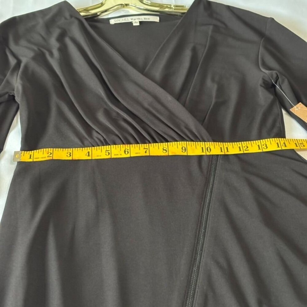Black Long-Sleeve Wrap Dress With Front Zipper Detail - Picture 10 of 12